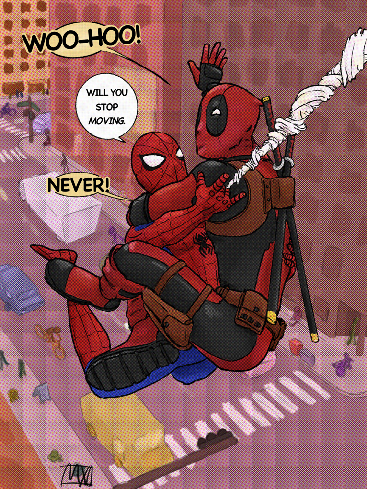 Spider-Man carries Deadpool 'round town